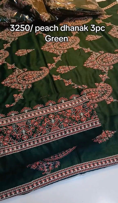 Peach Dhanak 3 Piece (Green Color)