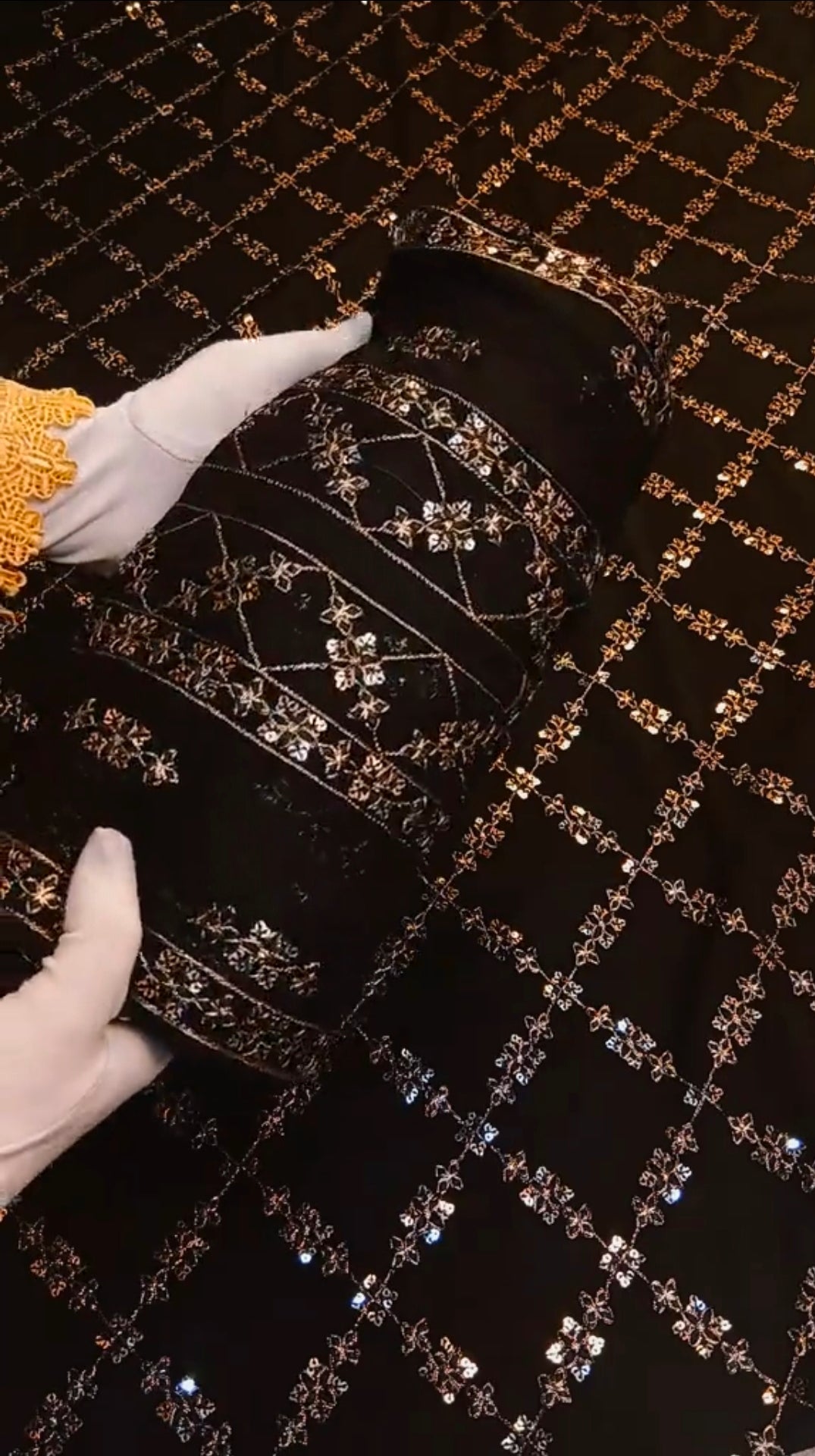 Pure Chiffon Unstitched Suit 2 Piece-Heavy Jaal Embroidery (Black Color)