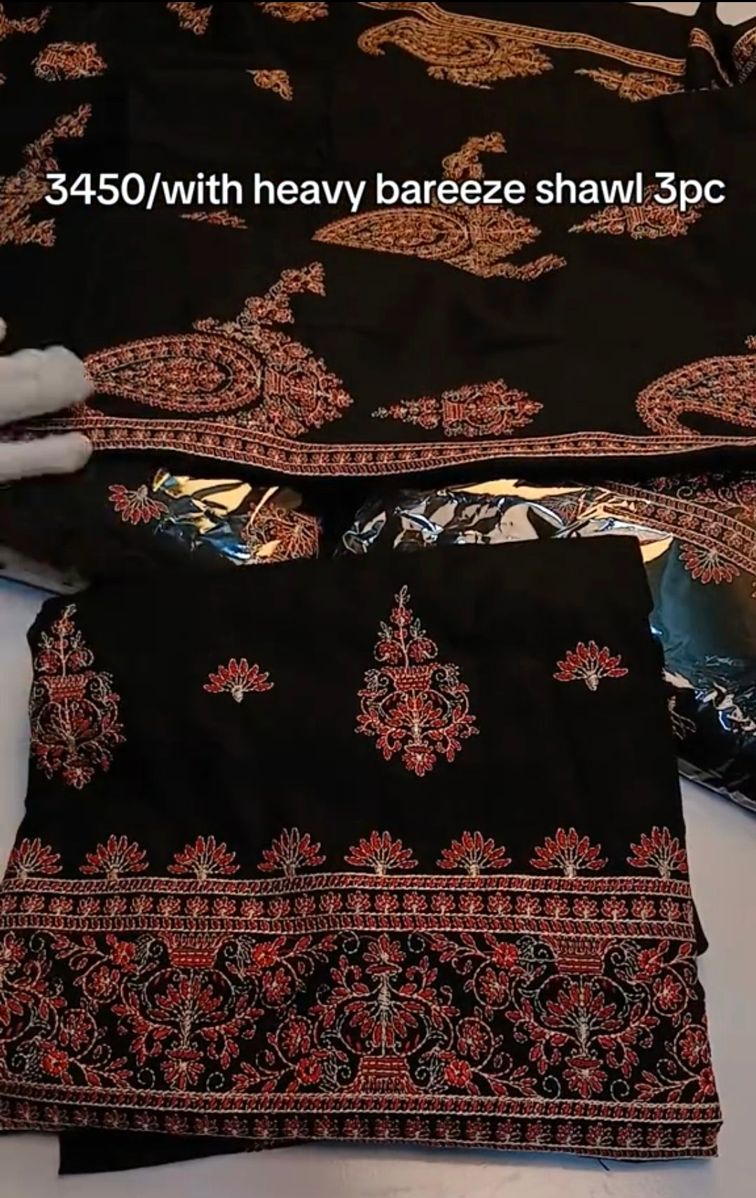 Peach Dhanak 3 Piece with Heavy Bareeze Shawl (Black Color)