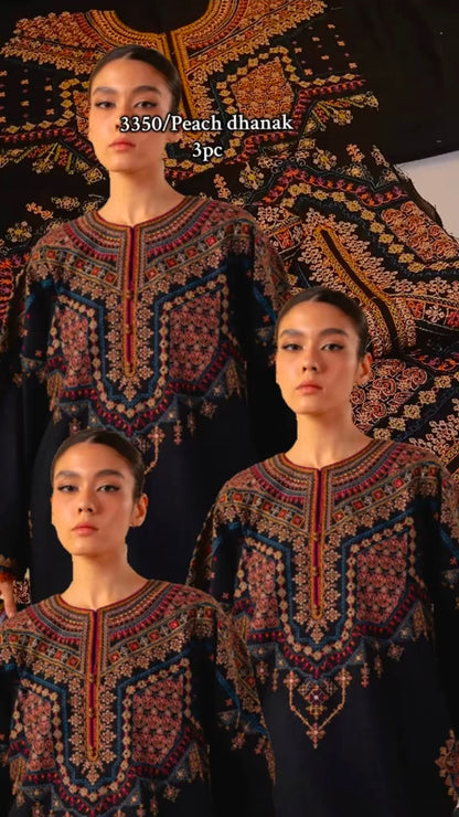 Zara Shahjahan Premium Peach Dhanak 3 Piece (Unstitched)