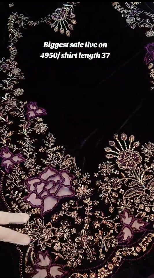 Maria B Velvet 3 Piece Premium (Unstitched) Sale offer 37 Shirt Length