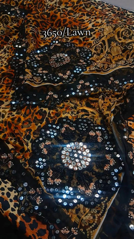 Luxury Lawn 9MM 3 Piece Leopard Print (Unstitched)