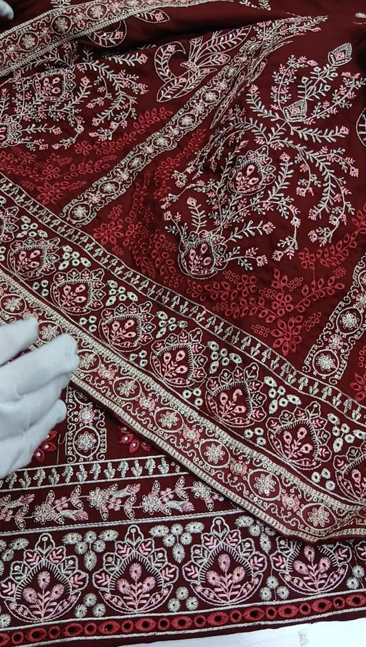 Luxury Peach Dhanak 3-Piece Dress – Mehroon Elegance Edition