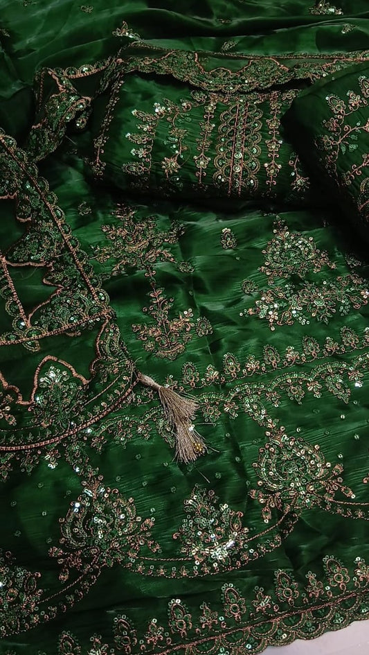 Kashee's Style Sheesha Silk Luxury Dress – Elegant Green Party Wear