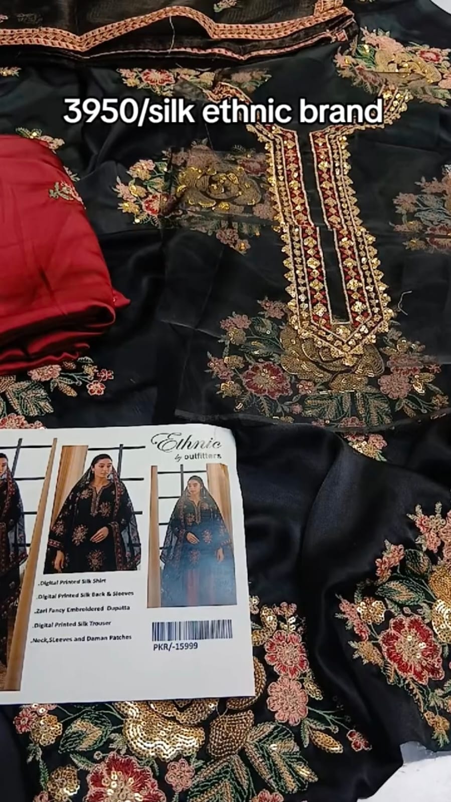 Ethnic Black Silk Unstitched 3-Piece Suit