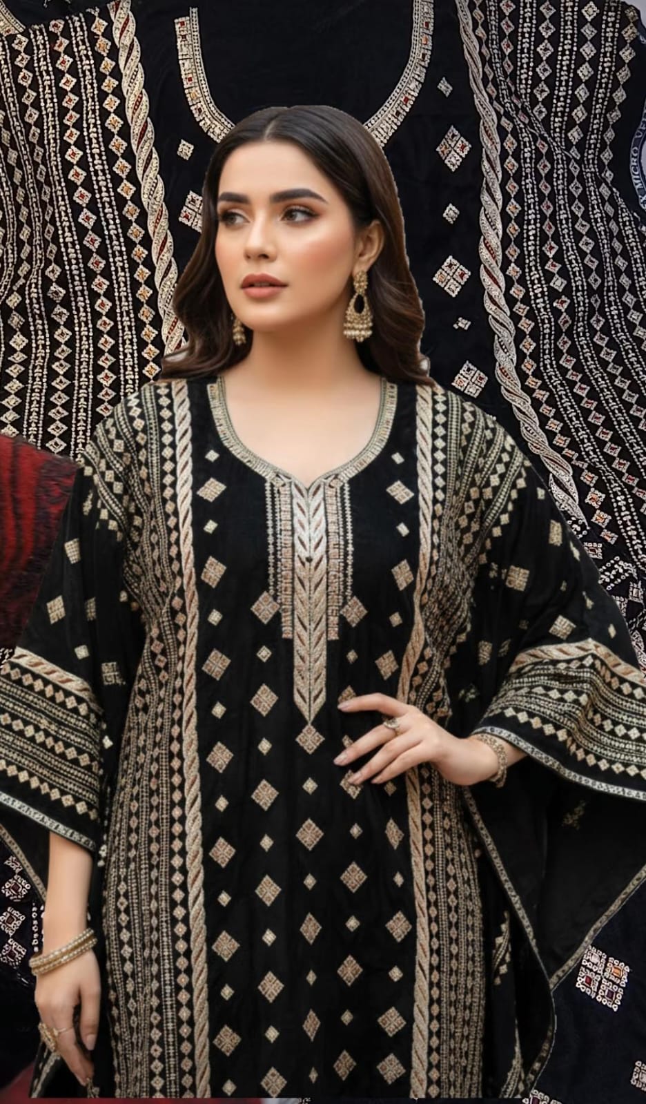 Zara Shahjahan Luxury Micro 9000 Velvet 3 Piece Black