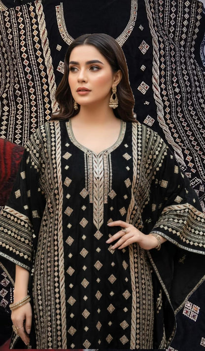 Zara Shahjahan Luxury Micro 9000 Velvet 3 Piece Black