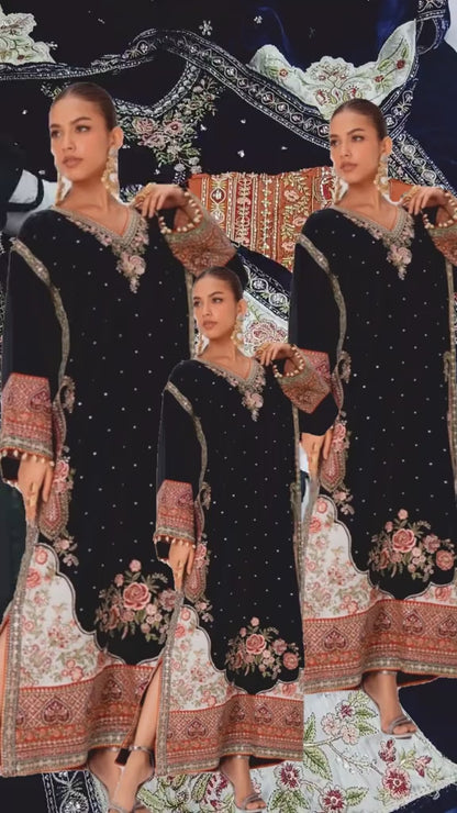 Ethnic Embroided velvet 3 Piece Article (Unstiched)