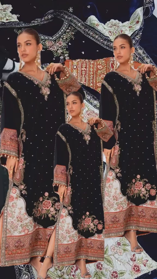 Ethnic Embroided velvet 3 Piece Article (Unstiched)