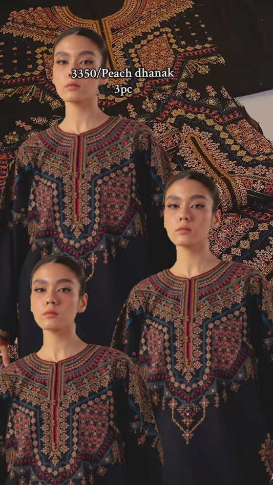 Zara Shahjahan Premium Peach Dhanak 3 Piece (Unstitched)