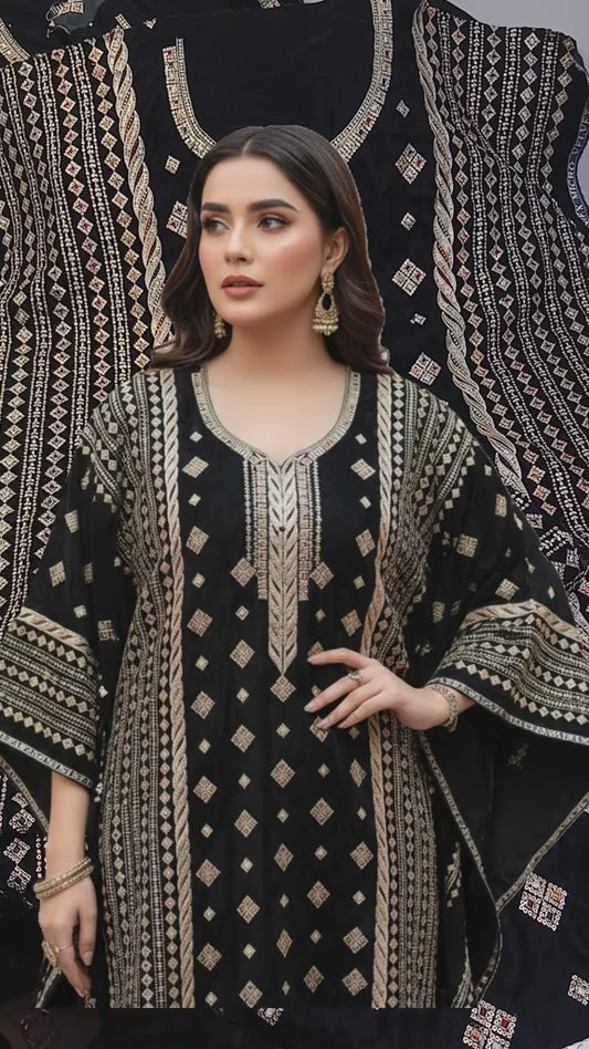 Zara Shahjahan Luxury Micro 9000 Velvet 3 Piece Black
