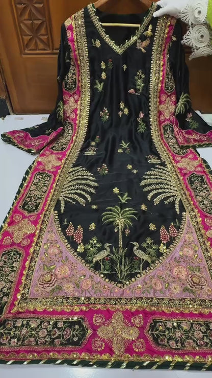 Ethnic Silk Kaftaan Aplic Work 2pc Article (Unstitched)