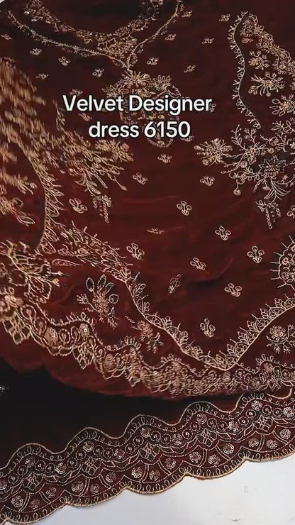 Velvet Designer Dress 3 Piece Original Micro 9000 (Unstitched)