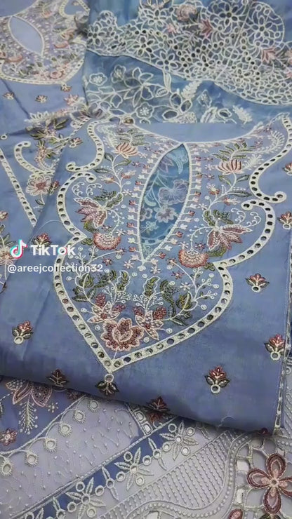 Akbar Aslam Luxury Lawn 3pc Article with Khaadi Net Dupatta(Unstitched)