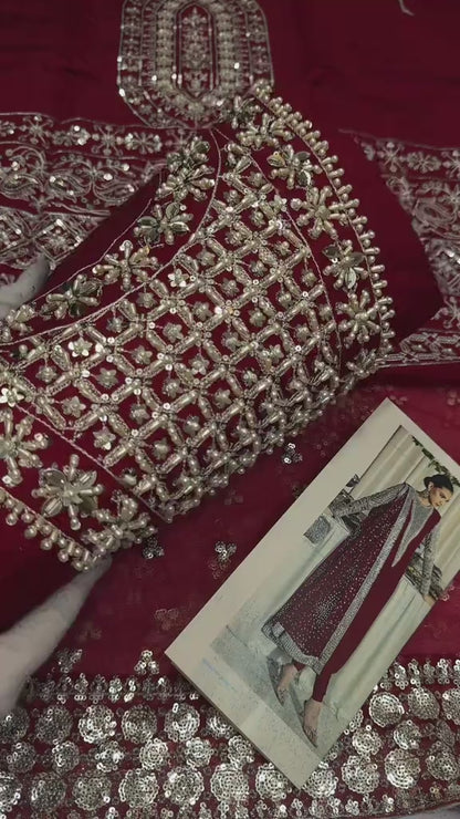 Hussain Rehar Handmade Article Raw Silk 3pc Article (Unstitched)