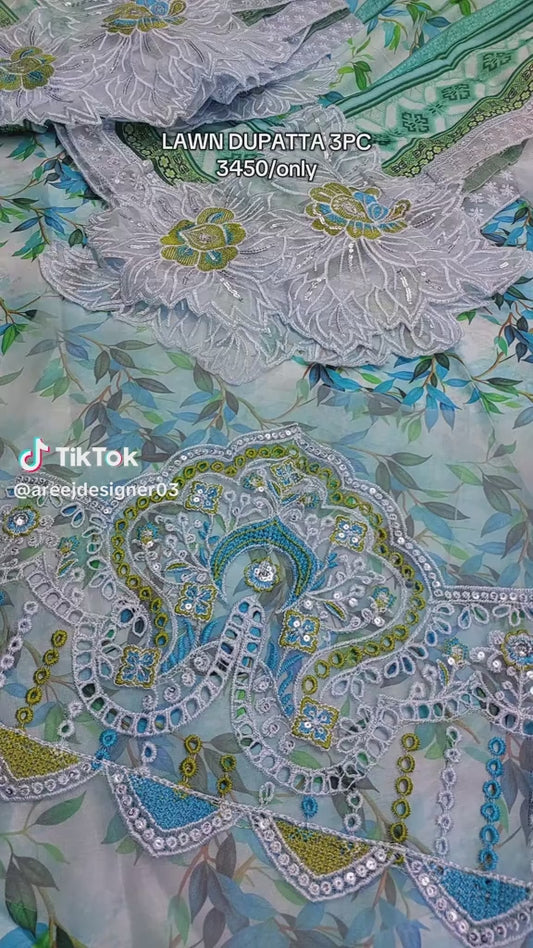 Eid Collection Luxury Lawn 3 Piece Article with Lawn Dupatta (Unstitched)