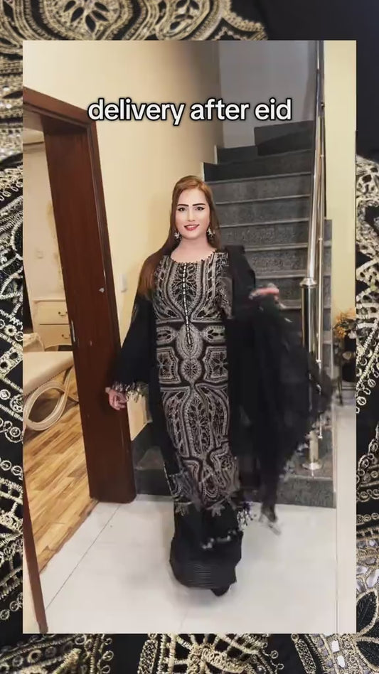 Maria.B Luxury Lawn Lasercut Black 3pc (Unstitched)