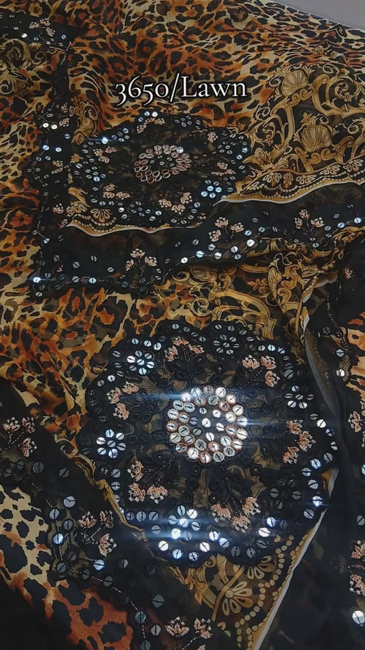 Luxury Lawn 9MM 3 Piece Leopard Print (Unstitched)