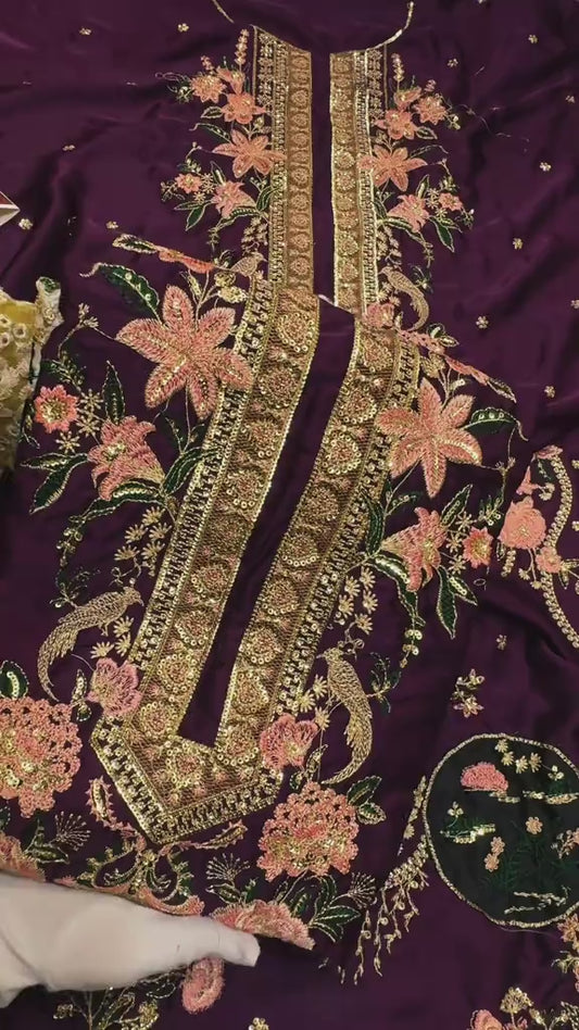Ethnic Luxury Embroided with Aplic Work Slaves Silk 2pc Article (Unstitched)