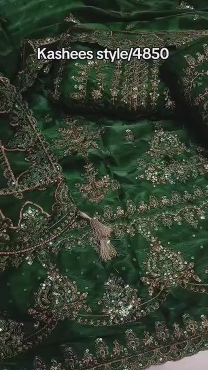 Kashee's Style Sheesha Silk Luxury Dress – Elegant Green Party Wear