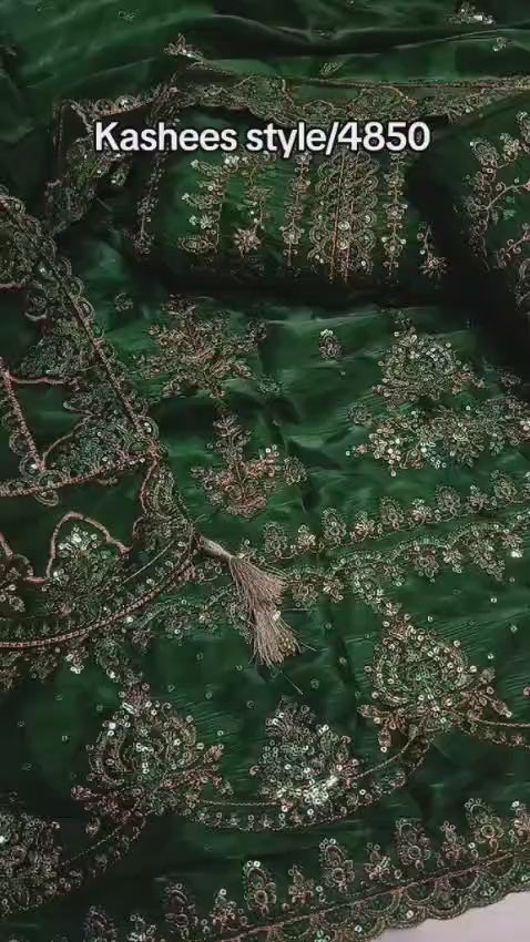 Kashee's Style Sheesha Silk Luxury Dress – Elegant Green Party Wear