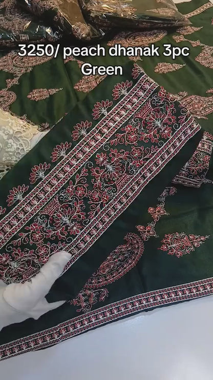 Peach Dhanak 3 Piece (Green Color)