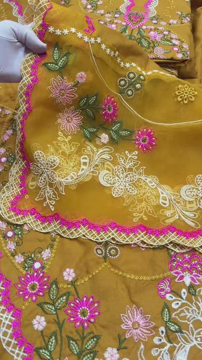 Aneela's Dhanak Warm Winter 3pc Article (Unstitched) Mustard