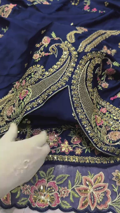 Ethnic Designer Boutique Style 3pc Silk Article (Unstitched)