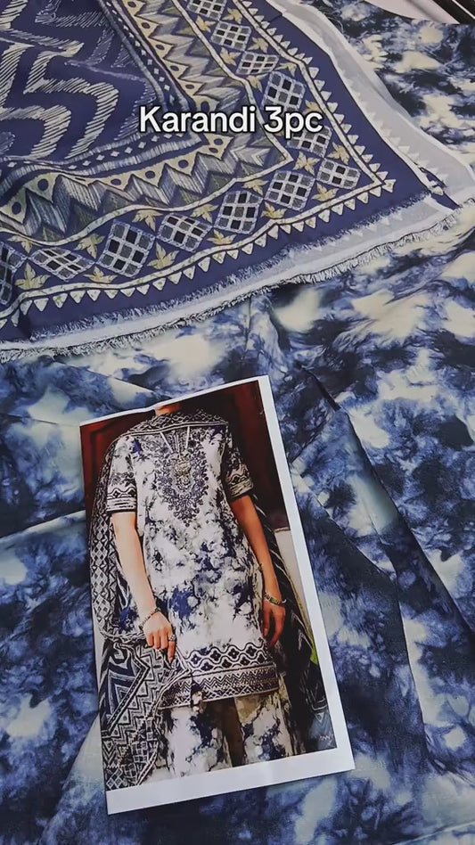 Sapphire Karandi 3 Piece with Patches (Unstitched)