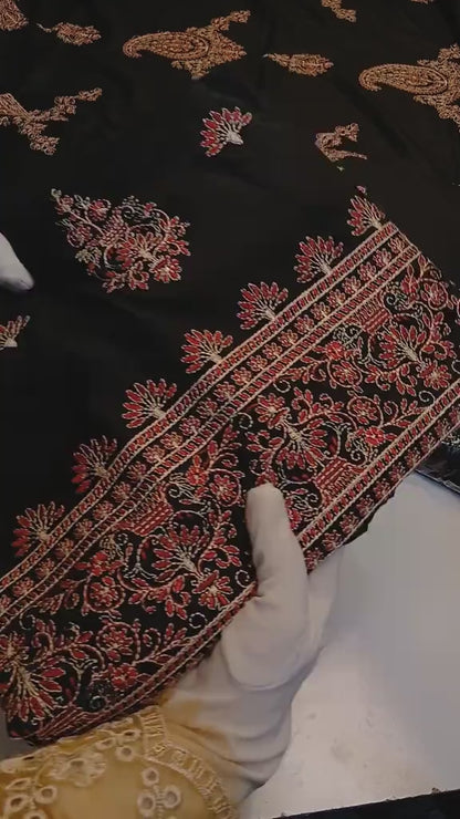 Peach Dhanak 3 Piece with Heavy Bareeze Shawl (Black Color)