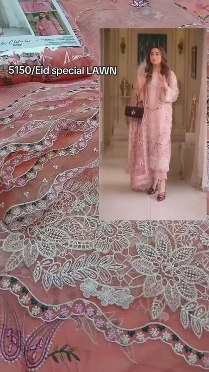 Eid Special Aneelas Luxury Lawn 3 Piece Article with Khaadi Net Dupatta (Unstitched)
