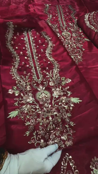 Luxury Sheesha Silk Long Neckline Style 2pc Article (Unstitched)