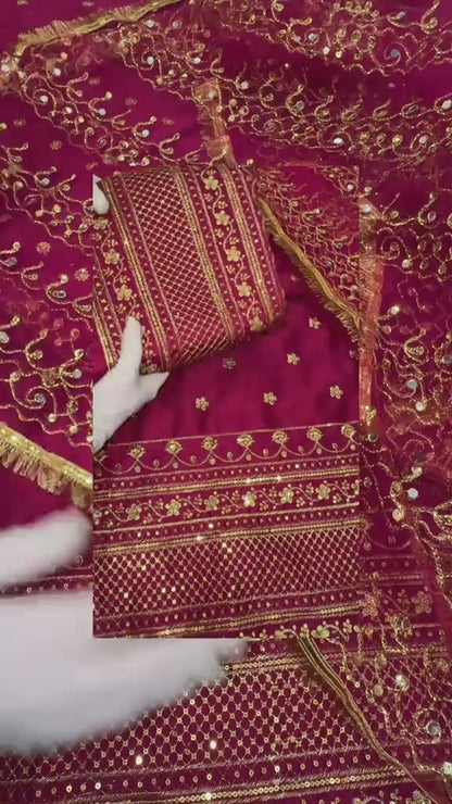 Kashee's Wedding Special Silk 3pc Article (Unstitched)