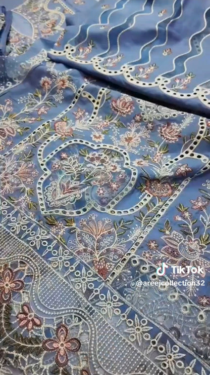 Akbar Aslam Luxury Lawn 3pc Article with Khaadi Net Dupatta(Unstitched)