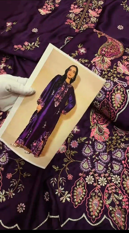 Fatima Mustafa Luxury Silk Kaftan 3pc Article (Unstitched)