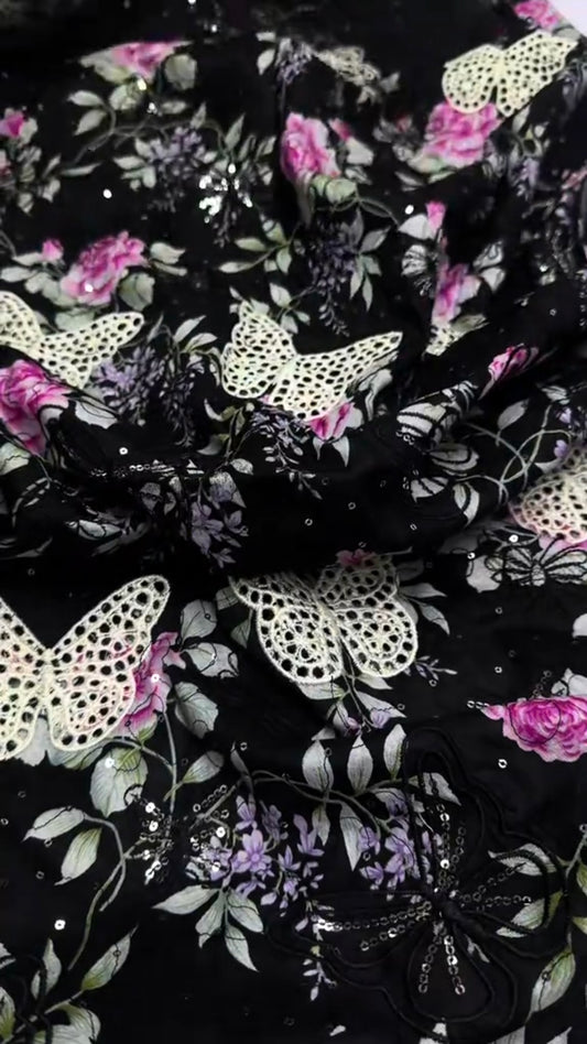 Maria.B Lawn Butterfly Style 3pc Article (Unstitched) Black