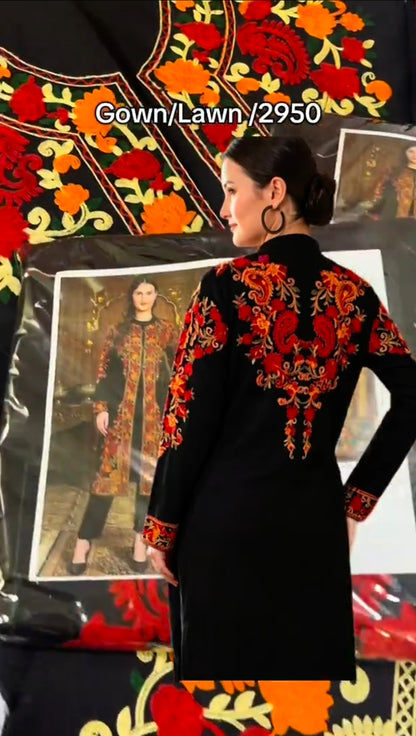 Faiza Saqlain Gown Indian Style Aari Work (Unstitched)