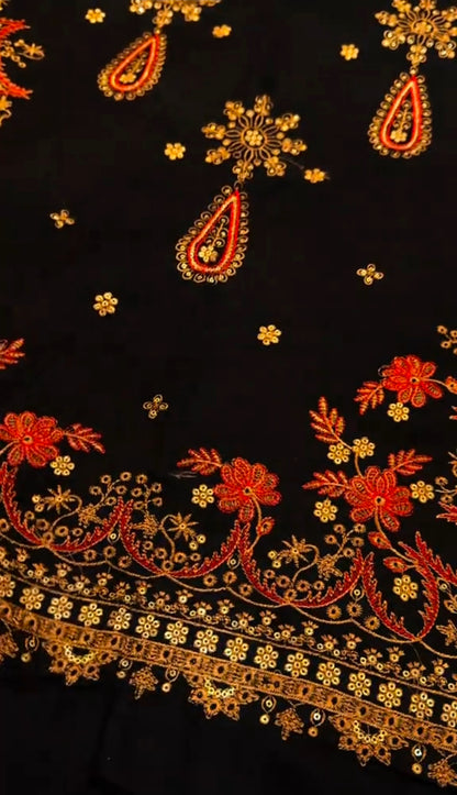 Embroided Lawn 3pc (Unstitched) with Chiffon Dupatta