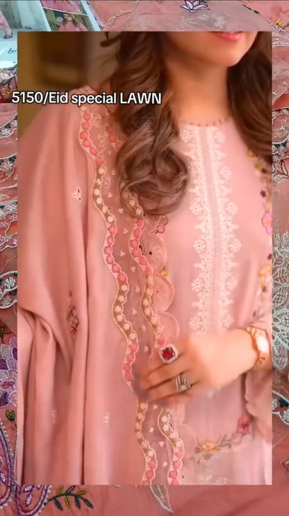 Eid Special Aneelas Luxury Lawn 3 Piece Article with Khaadi Net Dupatta (Unstitched)