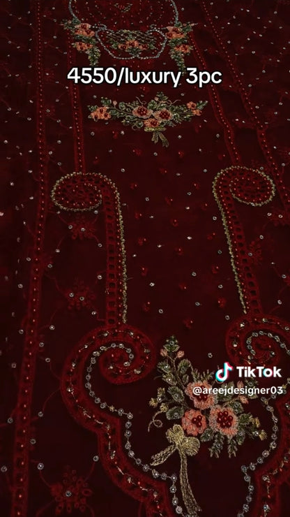 Eid Collection Hand Made Luxury Soft Organza 3 Piece Article (Unstitched)