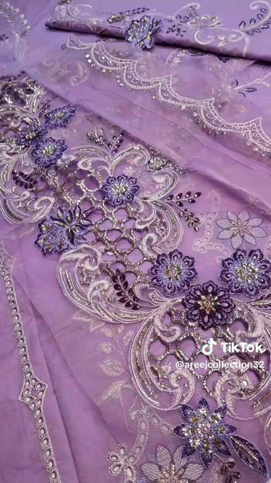 Maria.B New Article 3pc (Unstitched) with Khaadi Net Dupatta