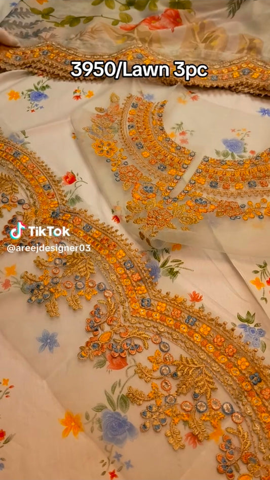 Baroque Luxury Lawn 3pc Article (Unstitched) with Silk ready Dupatta