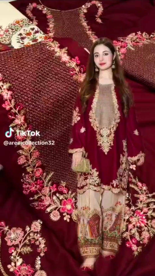 Dhanak Viral Dress With Grip Printed Touser 2pc Article (Unstitched)
