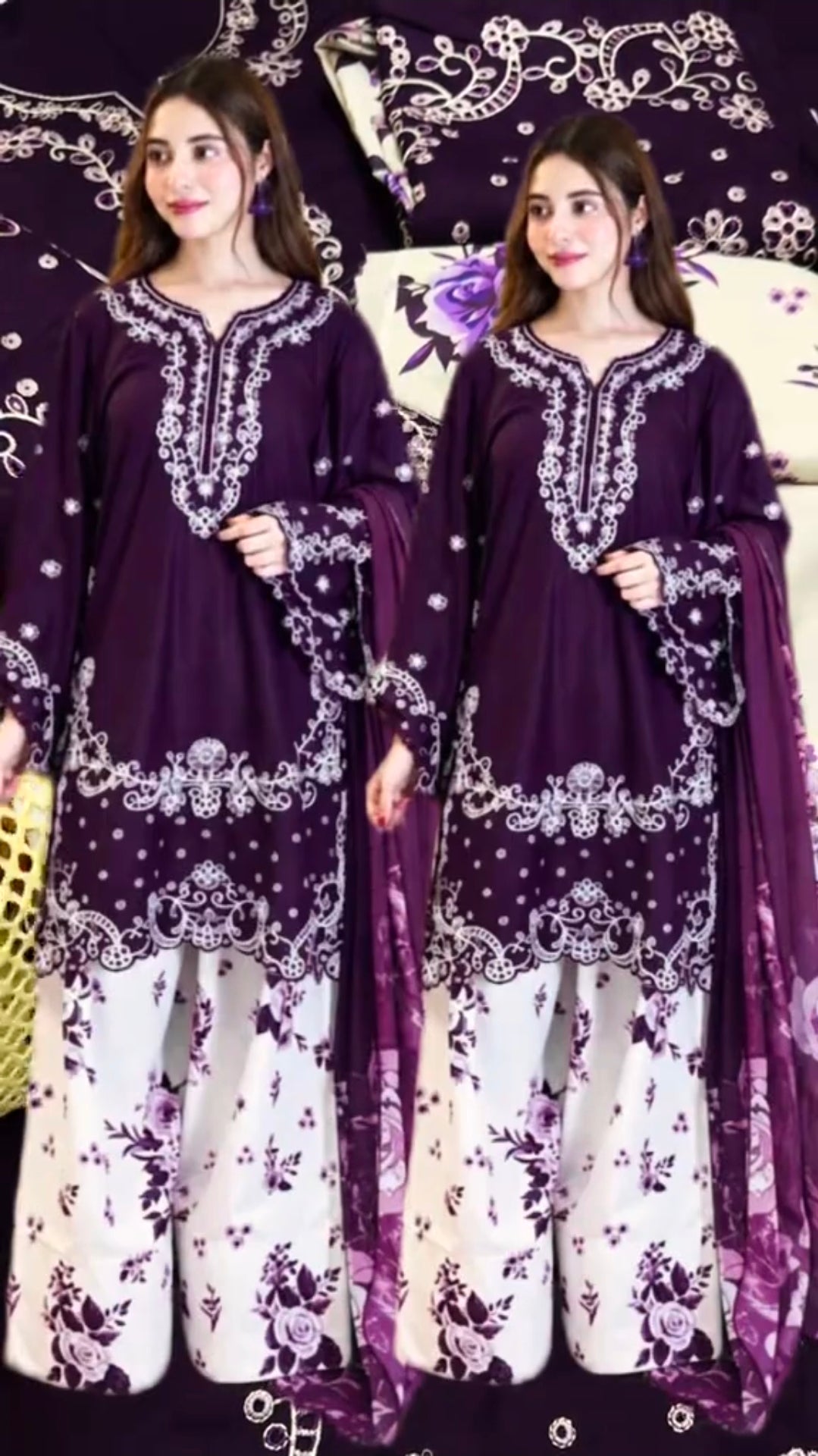 Dhanak Dress With Grip Printed Touser 2pc Article (Unstitched) Plum