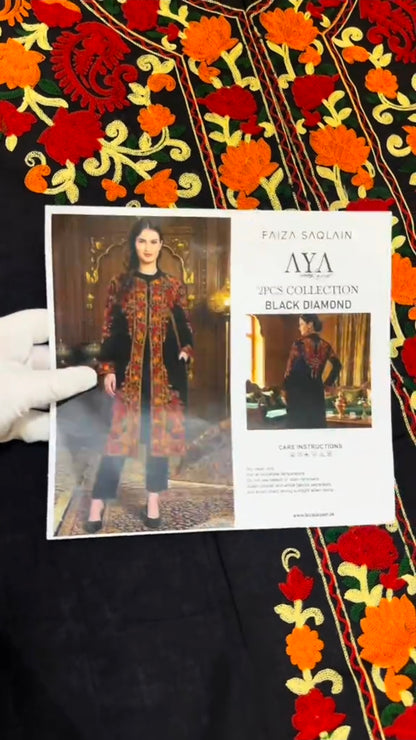 Faiza Saqlain Gown Indian Style Aari Work (Unstitched)