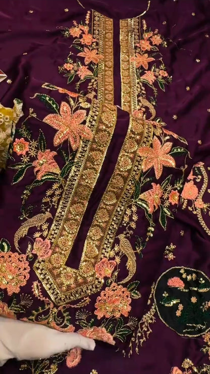 Ethnic Luxury Embroided with Aplic Work Slaves Silk 2pc Article (Unstitched)