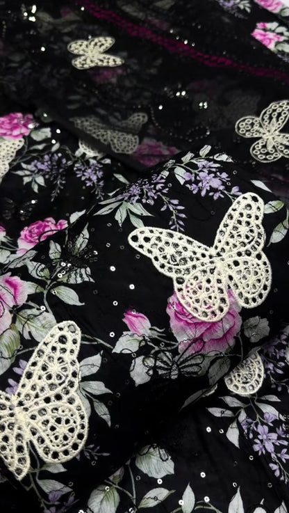 Maria.B Lawn Butterfly Style 3pc Article (Unstitched) Black