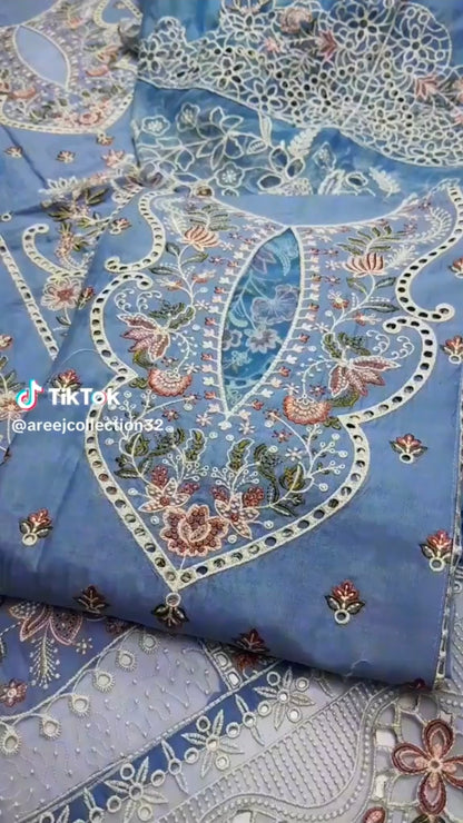 Akbar Aslam Luxury Lawn 3pc Article with Khaadi Net Dupatta(Unstitched)