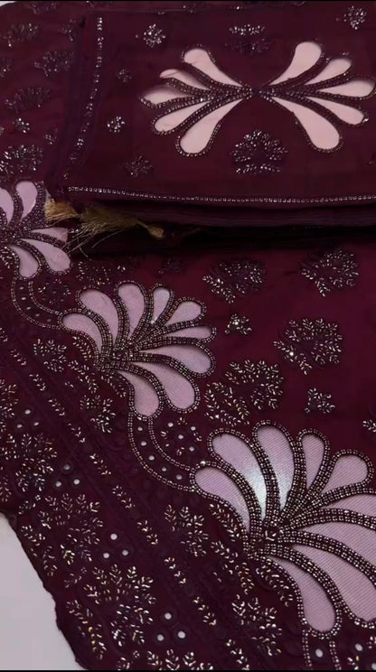 Luxury Sheesha Silk Article with Aplic Work (Unstitched) 2pc