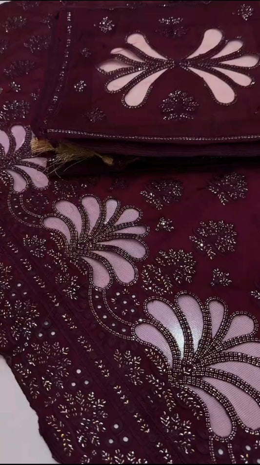 Luxury Sheesha Silk Article with Aplic Work (Unstitched) 2pc